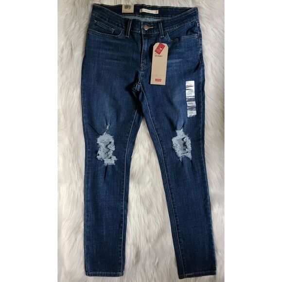 NWT|Levi's 711 Blue Distressed Denim Skinny Jeans, 6 Short, 28x28 - Picture 2 of 8
